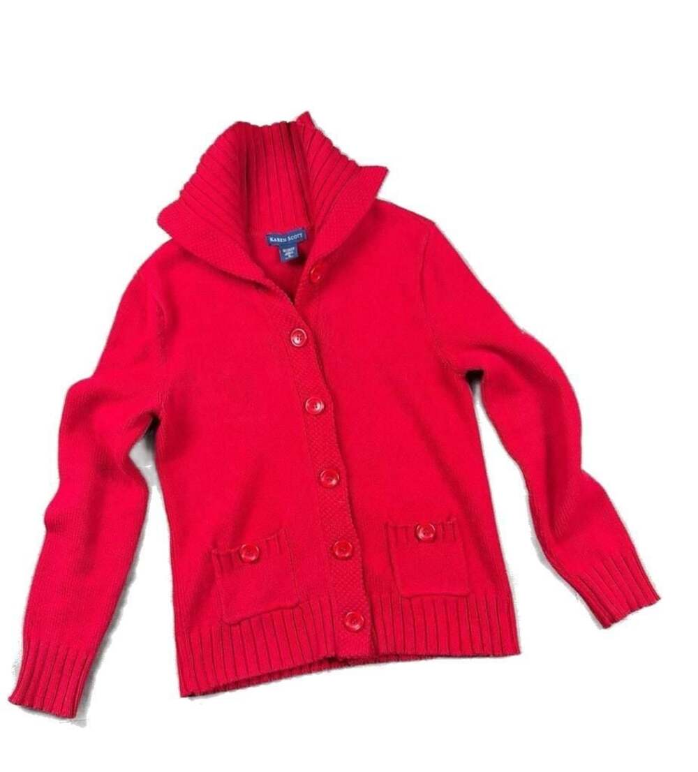 Karen Scott Red Button-Up Shawl Collar Cardigan Sweater, Size S. A-0113